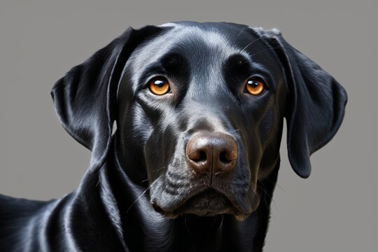 there is a black dog with orange eyes looking at the camera