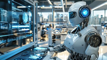 Fototapeta premium Advanced Robotic Technology in a Futuristic Laboratory Setting