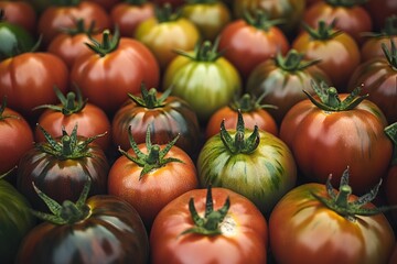 Colorful heirloom tomatoes harvest close-up