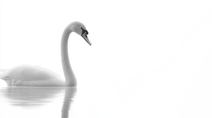 Obraz premium Graceful swan swimming serene lake, minimalist background, peaceful nature, card design