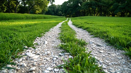 Obraz premium Take a Walk in the Park Day. A fit woman jogging along a scenic park pathway surrounded by lush green hills on a bright sunny day.