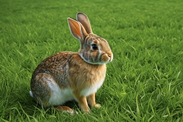 Fototapeta premium there is a rabbit sitting in the grass on the field