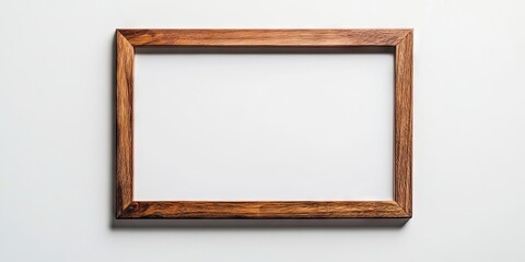 Wooden frame with rich brown tones on a light gray background, centered and empty for showcasing artwork or photographs.