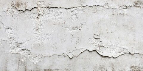 Obraz premium Textured white wall with peeling paint, rough cracks, and subtle gray undertones, giving an aged and rustic appearance, centered composition.