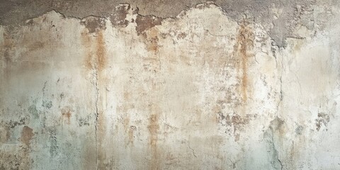 Fototapeta premium Weathered concrete wall with peeling paint in muted beige and gray tones, featuring textured surface and subtle cracks for a vintage aesthetic.