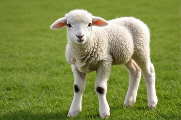 Obraz premium there is a small lamb standing in the grass on a sunny day