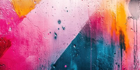 Vibrant abstract wall art featuring bold pink, orange, and teal hues blending together with drips and texture across the canvas for a dynamic look.