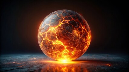 Fiery Orb of Intense Energy A Molten Sphere Glowing with Internal Heat on a Dark Surface