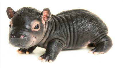 Obraz premium Young Hippopotamus Calf in a Studio Setting with Gentle Lighting and Clean Background