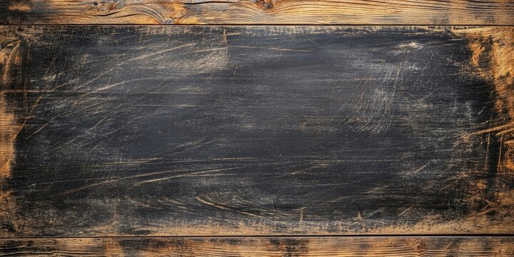 Rustic wooden chalkboard texture with dark background and weathered edges, ideal for designs requiring substantial copy space and vintage appeal. - Powered by Adobe