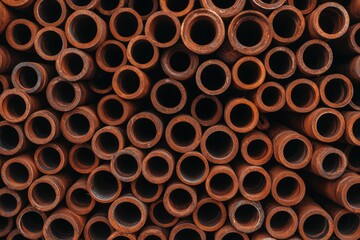Close up of stacked rusty pipes for plumbing, construction, or industrial use