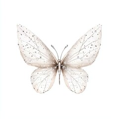 A delicate white butterfly with intricate patterns on its wings. Isolated on a pure white background, symbolizing beauty and freedom.