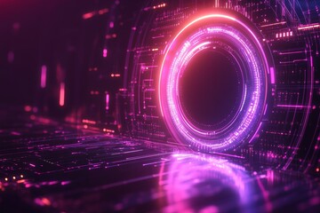 Futuristic portal, digital technology, neon lights, abstract background, tech concept