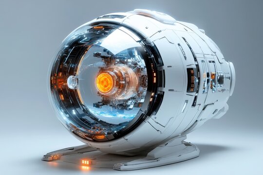 Futuristic pod, engine glow, studio, tech