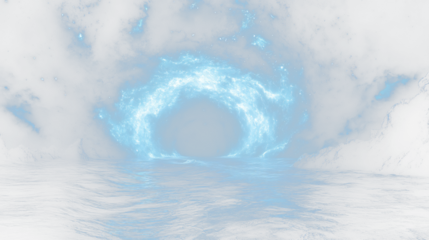 a dark blue ocean with a bright light coming from the center