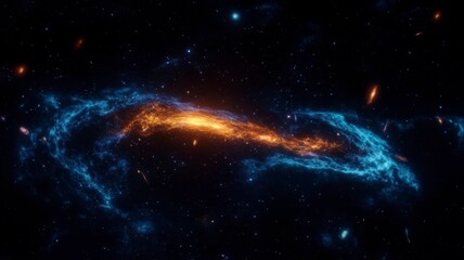 Fototapeta premium Astronomy planets theories concept. A stunning cosmic scene featuring swirling blue and orange energies, resembling a galaxy in the vast universe.