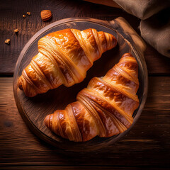 croissants arranged on a rustic wooden table