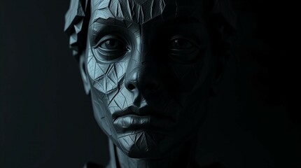 Obraz premium Dark Geometric Sculpture of a Human Face 