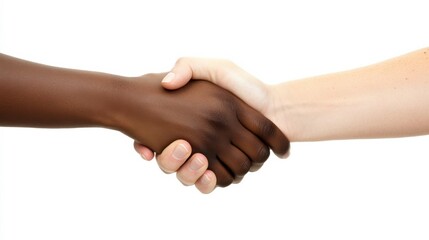 Diverse Hands Shaking in Friendship and Unity Against White Background