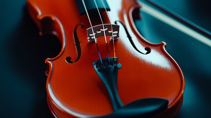 Fototapeta premium Close-up of a Polished Violin, a Symphony of Red and Black