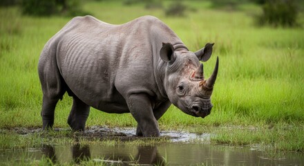 Fototapeta premium Majestic One-Horned Rhino: A Symbol of Strength and Conservation