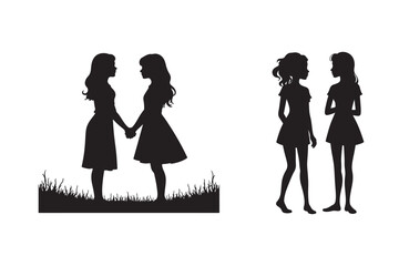 two sisters silhouette vector 