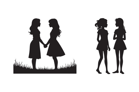 two sisters silhouette vector - Powered by Adobe