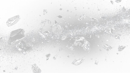 a bunch of ice cubes falling into the air