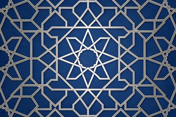 Abstract background with islamic ornament, arabic geometric texture. Golden lined tiled motif.