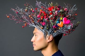 Valentine's day greeting from man or for man: extraordinary striking image of loving asian young man. Love confession. Commercial digital ads idea. Modern relationship. Affectionate commercial.