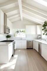 Bright modern kitchen. Interior design showcasing a light and airy space