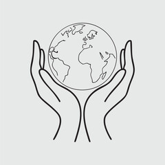 Minimalist Earth Day emoji icon, vector illustration, black silhouette of the Earth with a heart, clean white background.