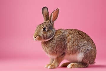 Fototapeta premium there is a rabbit that is sitting on a pink surface