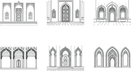 Arabian Golden Mosque door Arches and Windows