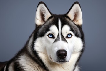 arafed dog with blue eyes sitting on a table