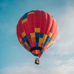 Fototapeta premium Colorful Hot Air Balloon Soaring High in a Clear Blue Sky