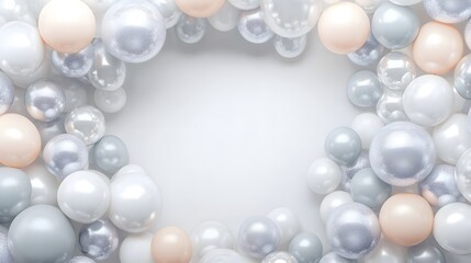 Assorted spheres in white gray and peach colors forming border