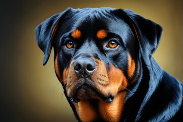 Fototapeta premium there is a black and brown dog with a yellow collar