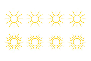 The yellow sun icon collection varies in the length of the light