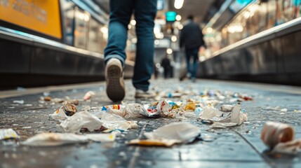 Litter on the Subway Platform: A Depictive View of Urban Mess