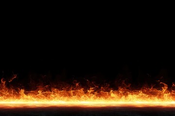 Fiery flames border, black background