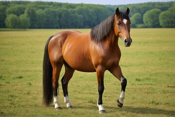 Fototapeta premium there is a brown horse that is standing in the grass