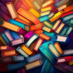 Colorful array of books scattered across a surface creates a vibrant display of literary art © Vladyslav