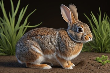 Fototapeta premium there is a rabbit that is standing in the dirt