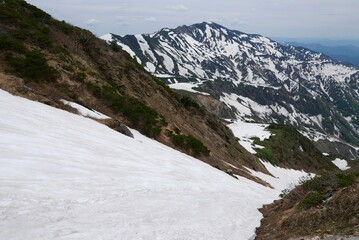 別山と砂防新道の雪渓