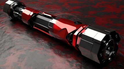 A futuristic robotic rotary actuator with smooth articulation, placed on a deep red and black background