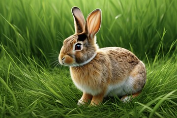 Fototapeta premium there is a rabbit that is sitting in the grass