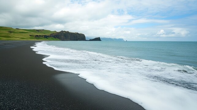 Empty beach with ocean waves rolling in gently