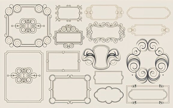 Naklejki Collection of Elegant Ornamental Frames Decorative Borders and Vintage Design Elements for