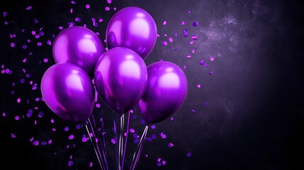 Purple Balloons Celebration: A Festive Image of Shiny Balloons and Confetti
